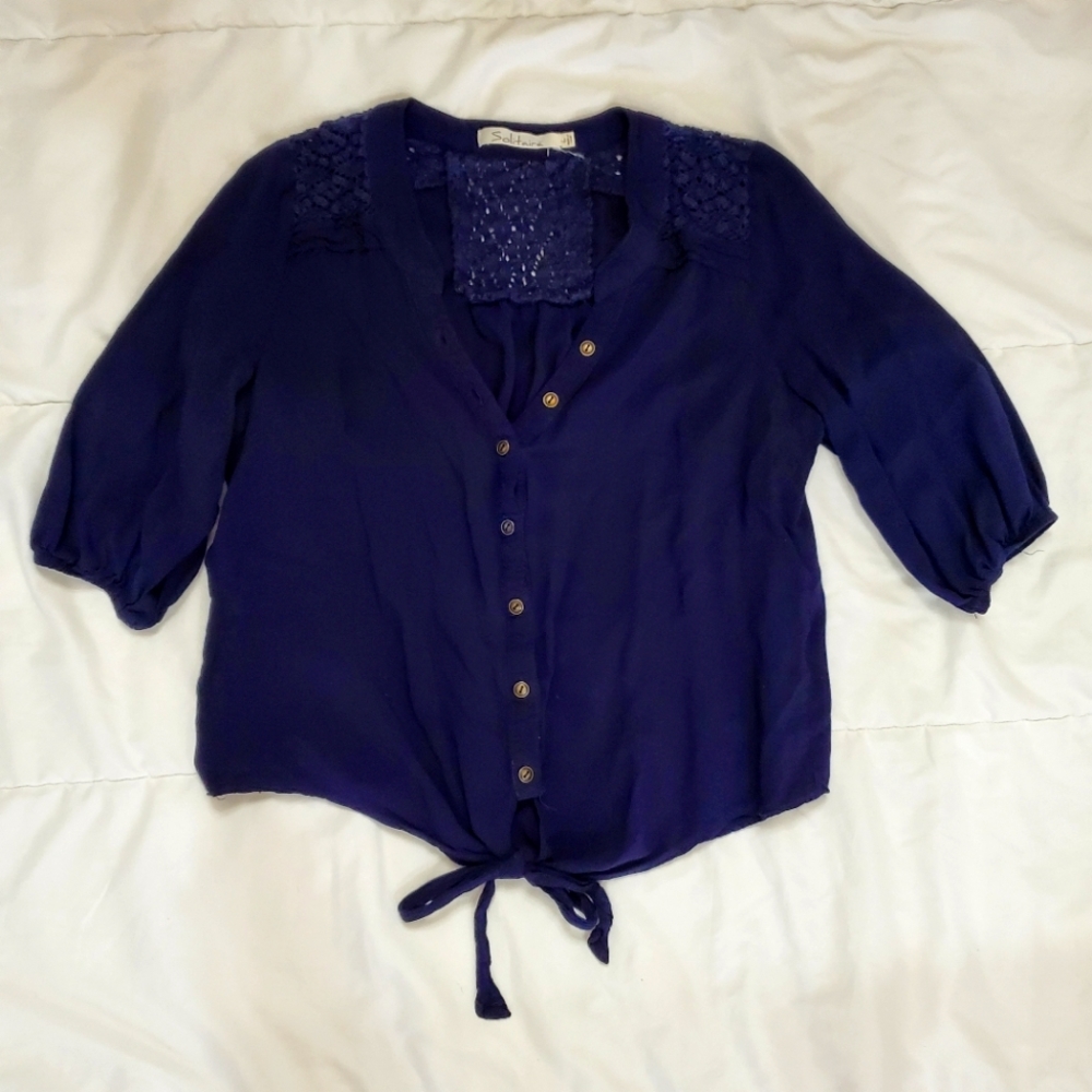 Solitaire Large Navy Blue Button Up Blouse